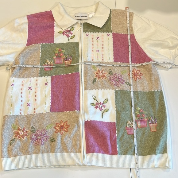 Alfred Dunner - Floral Patchwork Cardigan in Pink, Green, and Cream, L - Picture 5 of 6